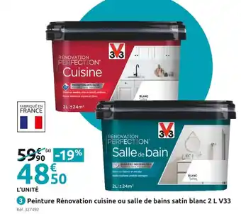Peinture Rénovation cuisine ou salle de bains satin blanc 2 L V33