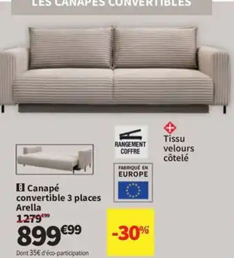 Conforama Canapé convertible 3 places Arella offre