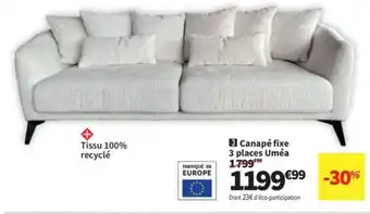 Conforama Canapé fixe 3 places Uméa offre