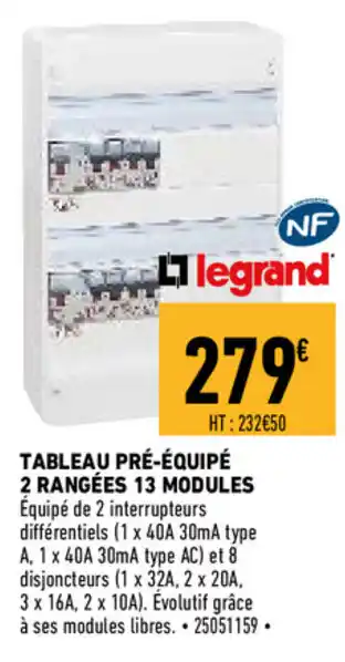Brico Cash Tableau pré-équipé 2 rangées 13 modules offre
