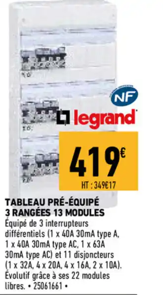 Brico Cash Tableau pré-équipé 3 rangées 13 modules offre