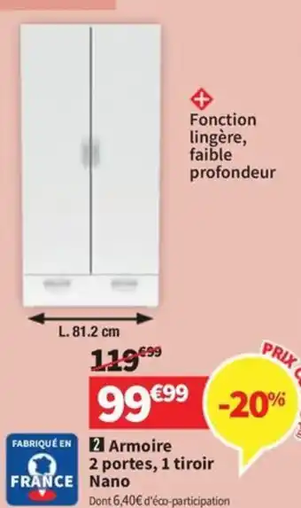 Conforama Armoire 2 portes, 1 tiroir Nano offre