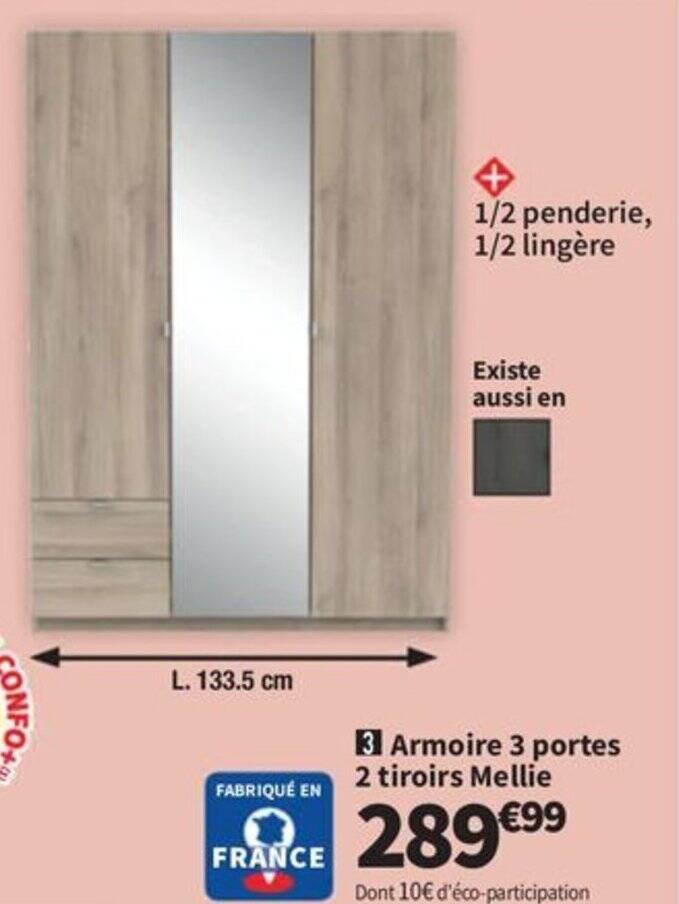 Promo Armoire 3 portes 2 tiroirs Mellie chez Conforama