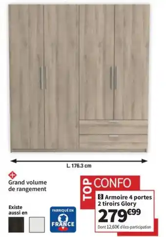 Conforama Armoire 4 portes 2 tiroirs Glory offre