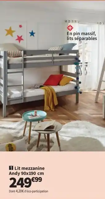 Conforama Lit mezzanine Andy 90x190 cm offre