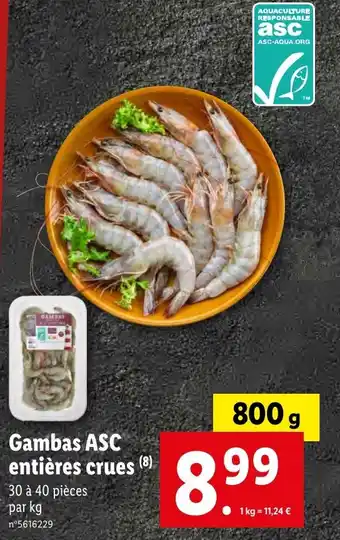 Lidl Gambas ASC entières crues offre