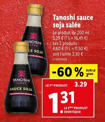 Lidl Tanoshi sauce soja salée offre