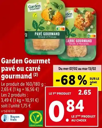 Lidl Garden Gourmet pavé ou carré gourmand (2) offre