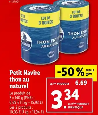 Lidl Petit Navire thon au naturel offre