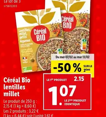 Lidl Céréal Bio lentilles millet offre