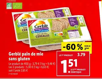 Lidl Gerblé pain de mie sans gluten offre
