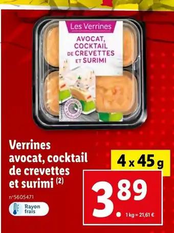Lidl Verrines avocat, cocktail de crevettes et surimi (2) offre