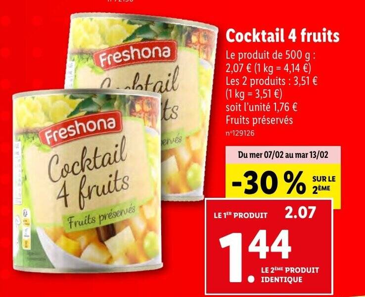 Promo Cocktail 4 fruits chez Lidl