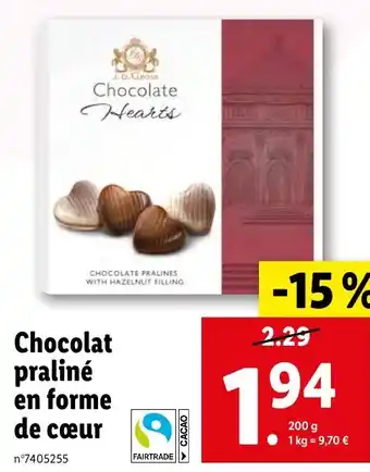 Lidl Chocolat praliné en forme de cœur offre