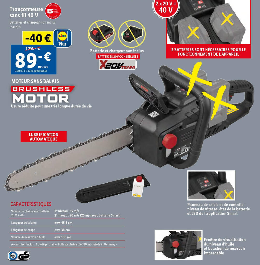 Promo Tronçonneuse (5 sans fil 40 V chez Lidl