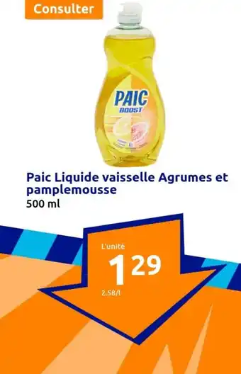 Action Paic Liquide vaisselle Agrumes et pamplemousse offre
