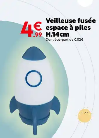 Veilleuse fusée espace à piles H.14cm