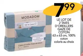 Stokomani MODADOM LE LOT DE 2 TAIES D’OREILLERS GAZE DE COTON offre