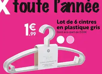 Maxi Bazar Lot de 6 cintres en plastique gris offre