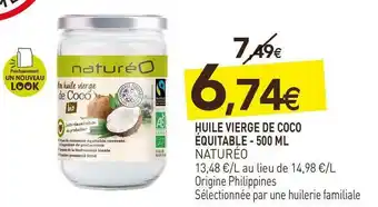 naturéO Naturéo huile vierge de coco équitable offre