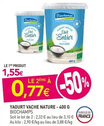 naturéO Biochamps yaourt vache nature - 400 g offre