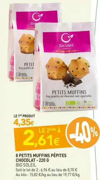 naturéO Bio soleil 8 petits muffins pépites chocolat - 220 g offre