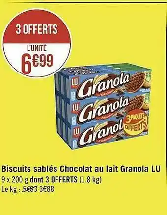 Géant Casino Biscuits Sablés Chocolat Au Lait Granola Lu offre