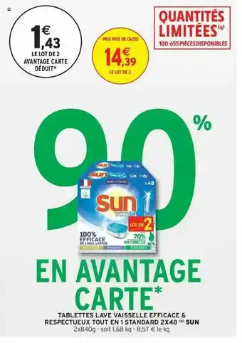 Intermarché Tablettes Lave Vaisselle Efficace & Respectueux Tout En 1 Standard 2x48 Sun offre