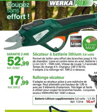 Sécateur à Batterie Lithium 3.6 Volts Rallonge Sécateur