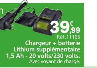 Provence Outillage Chargeur + Batterie Lithium Supplémentaire 1.5 Ah - 20 Volts 230 Volts offre
