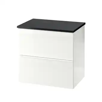 IKEA Godmorgon / tolken Meuble lavabo 2tir, brillant blanc/noir marbré, 62x49x60 cm offre