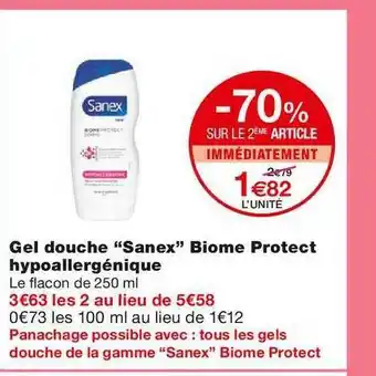 Monoprix Gel Douche "sanex" Biome Protect Hypoallergénique offre