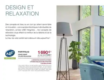 Cuir Center Grand Canapé 3 Places Relaxation Portfolio offre