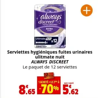 Serviettes hygiéniques fuites urinaires ulitmate nuit ALWAYS DISCREET