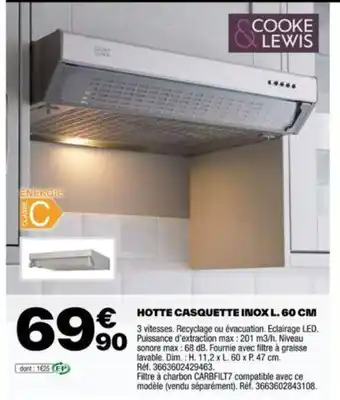 Brico Dépôt HOTTE CASQUETTE INOX L. 60 CM offre