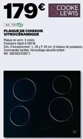 Brico Dépôt PLAQUE DE CUISSON VITROCERAMIQUE offre