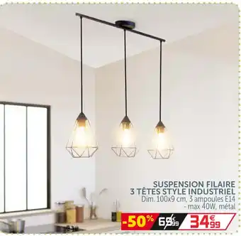 Gifi Suspension Filaire 3 Têtes Style industriel offre
