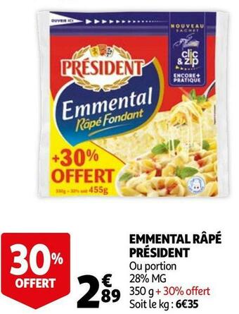 Auchan Président emmental râpé offre