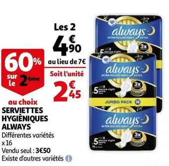 Auchan Always serviettes hygièniques offre