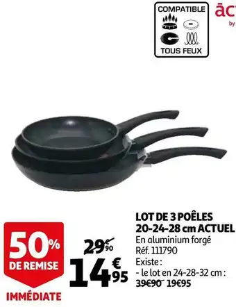Auchan Auchan lot de 3 poêles 20-24-28 cm offre