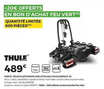 Feu Vert Thule porte-vélos plateforme sur attelage velocompact 3v offre