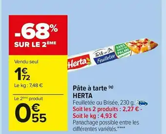 Carrefour Market Herta pâte à tarte offre