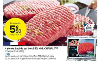 Charal 4 steaks hachés pur bœuf 5% m.g.