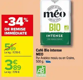 Carrefour Market Meo café bio intense offre