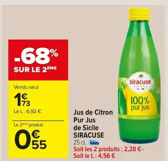 Carrefour Market Siracuse jus de citron pur jus de sicile offre