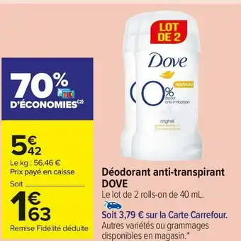 Carrefour Market Dove déodorant anti-transpirant offre