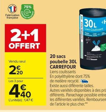 Carrefour Market Carrefour 20 sacs poubelle 30l offre