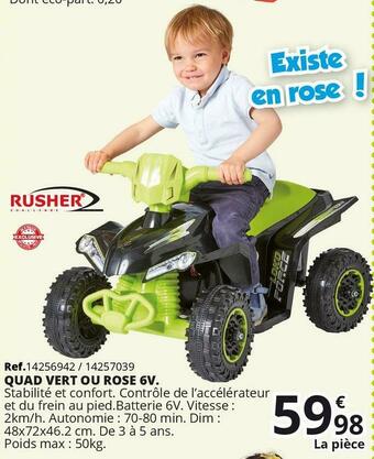 Maxi Toys Rusher quad vert ou rose 6v offre