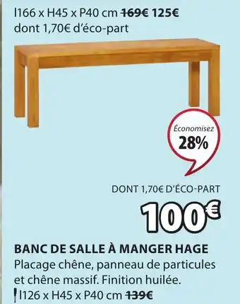 JYSK Banc de Salle à Manger hage offre