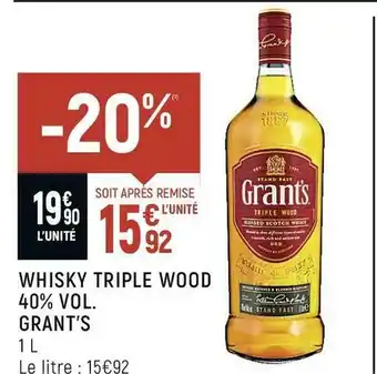 Spar Grant’s whisky triple wood 40% vol. offre